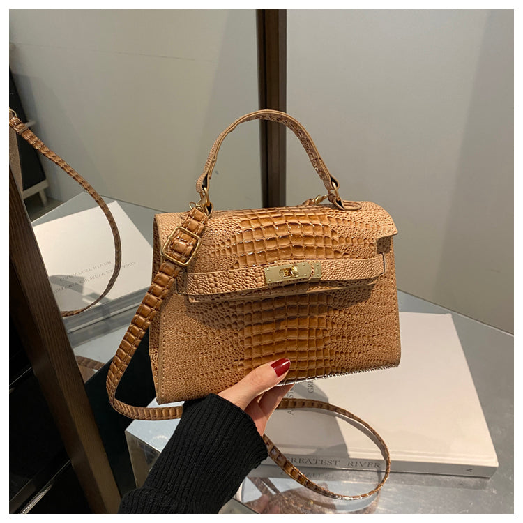 Small Fashionable Crocodile-Style Leather Handbag