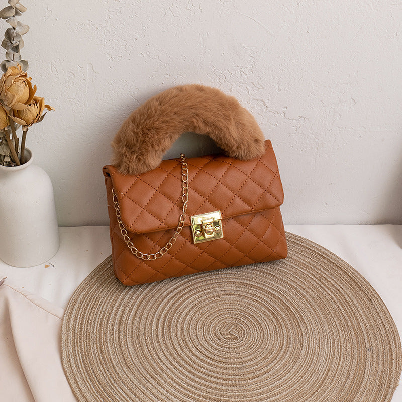Fuzzy & Diamond-patterned handbag