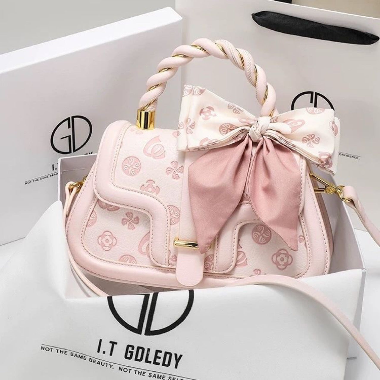 Pink Embossed Saddle Handbag